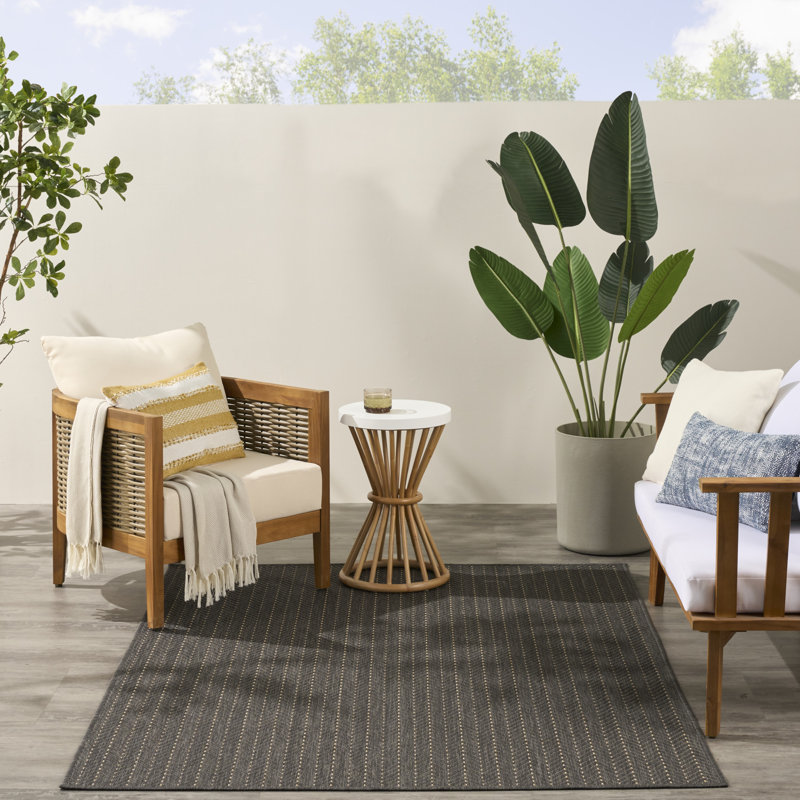 Remmie Black Modern Indoor/Outdoor Rug, Rectangle 6' x 9', Charcoal