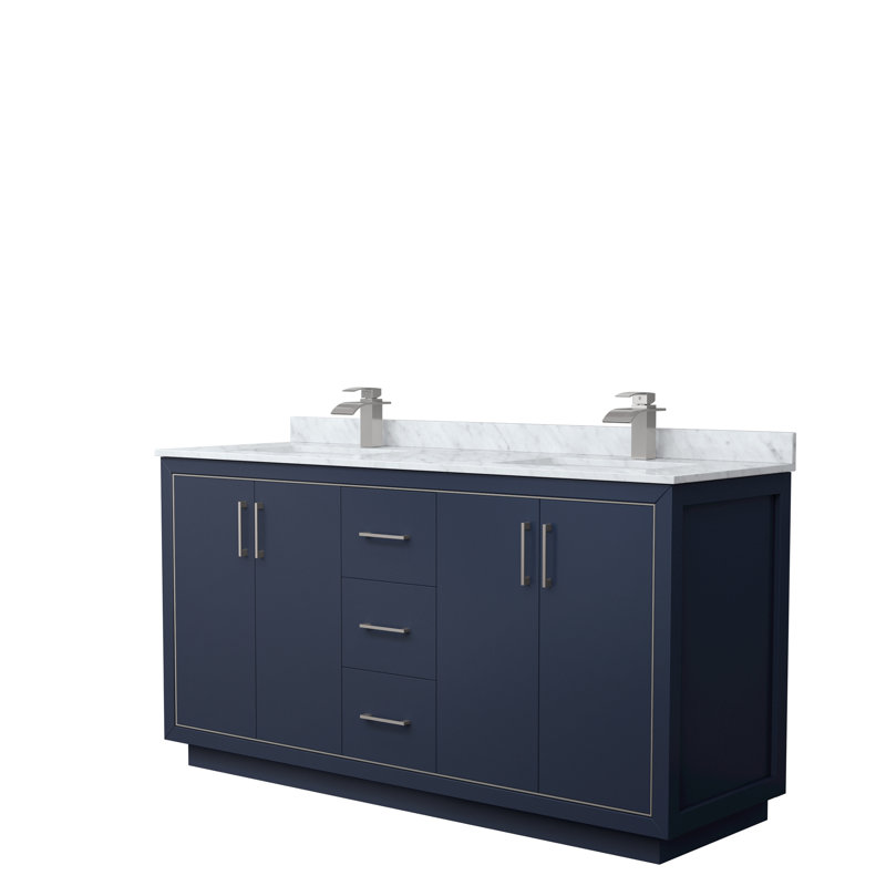 Ensemble de meuble-lavabo double 72 po Icon, Bleu très foncé, Nickel brossé, 72"