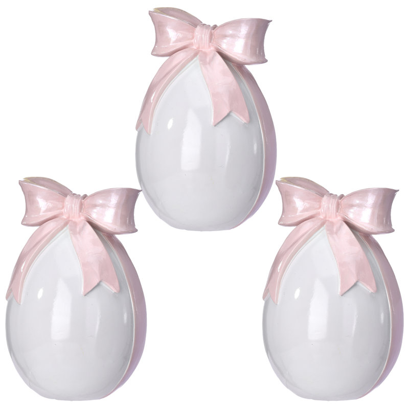 7.5" Resin Egg With Bowtie, White