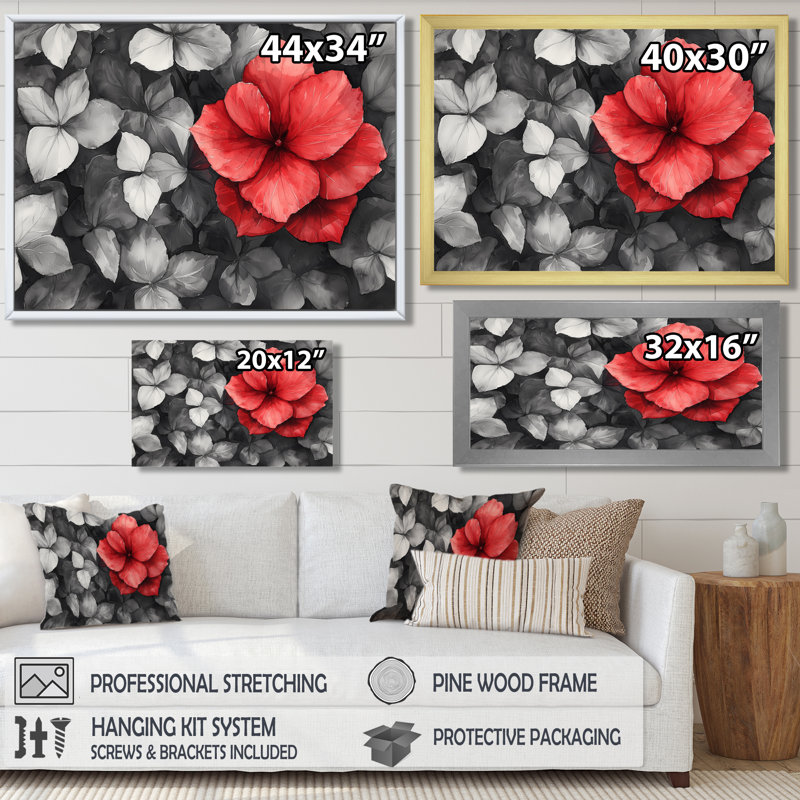 Jaan - Floral Wall Art, Impression d'un seul cadre photo, Noir, noir, noir, noir, H 12 po x l 20 po