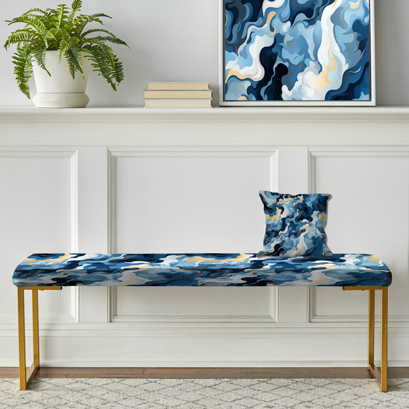 Celestial Harmony Cosmic Flow - Abstract Upholstered Gold Bench