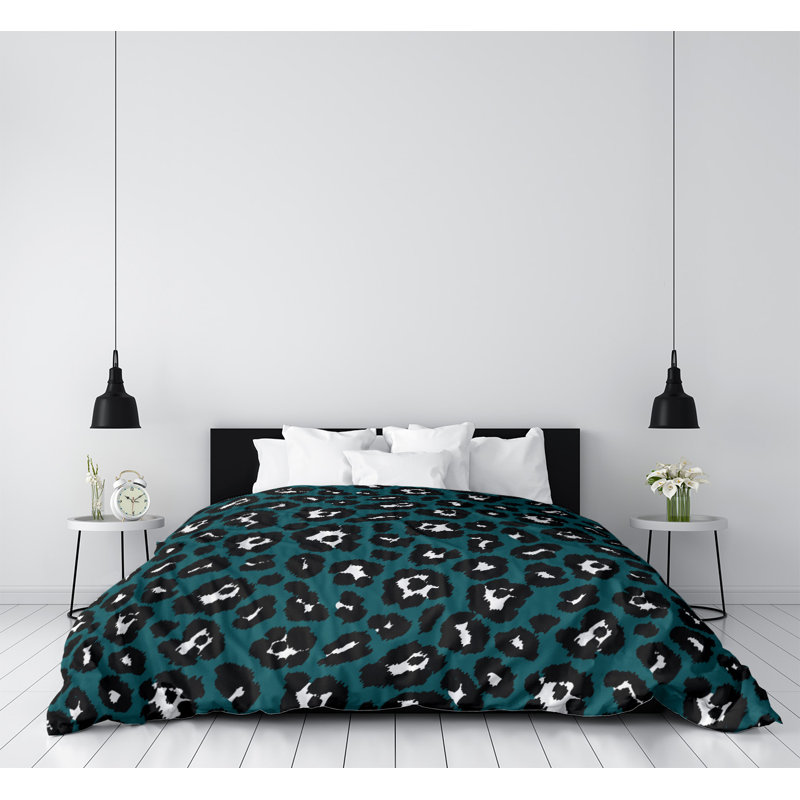Housse de couette simple à imprimé léopard, Vert foncé / noir / gris, Housse de couette simple TG, Polyester brossé