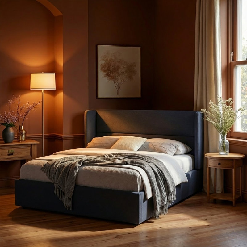 Lit plateforme tapissier avec rangement Gaillarde, Double, Gris foncé