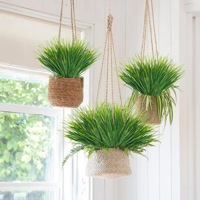 12 Bundles Artificial Grass Plants Outdoor UV Resistant Fa...