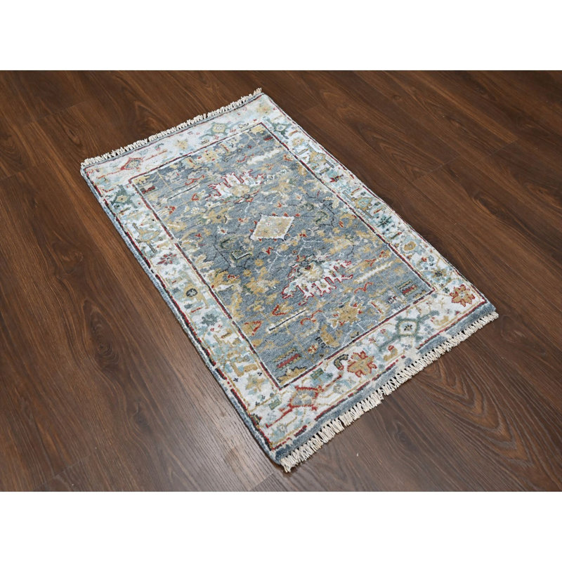 Tapis bleu noué à la main 2 pi 0 po x 3 pi 0 po Heriz