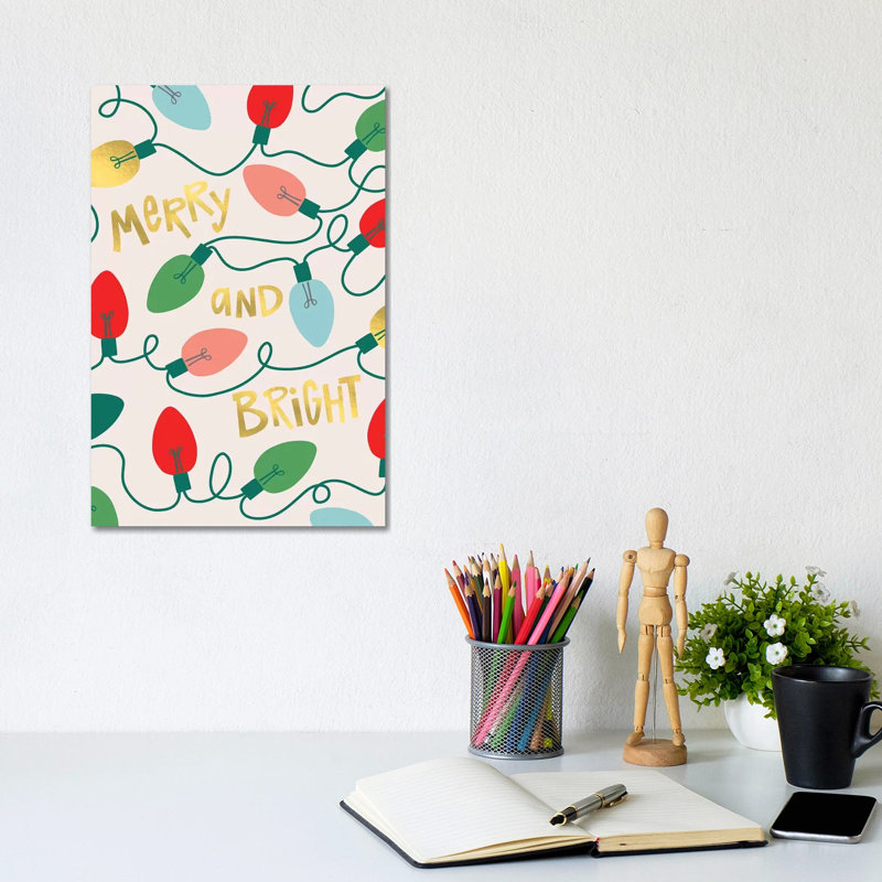 «Merry and Bright I» par Caroline Alfreds - impression d'art graphique, H 12 po x l 8 po x P 0,75 po, Toile tendue
