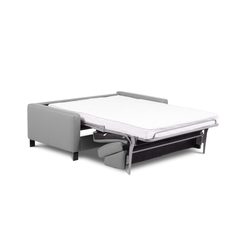 Najmul Genuine Leather Foldable Sofabed with Mattress, Light Grey