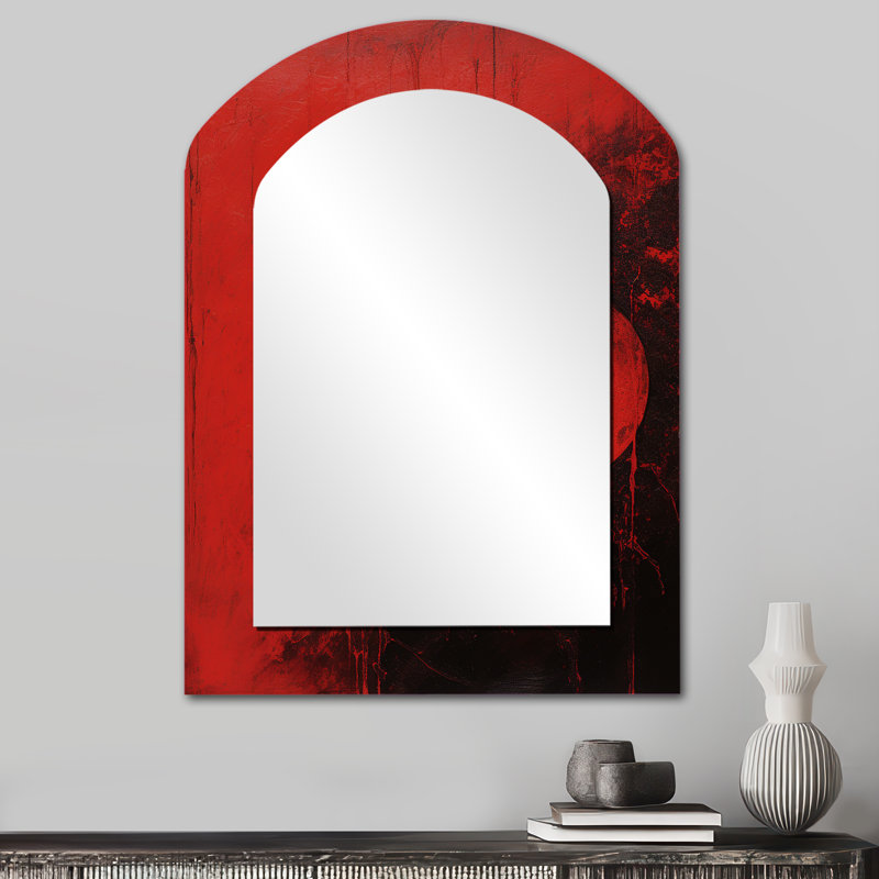Red Moon Scarlet Sphere - miroir décoratif en forme d'arche de lune, miroir mural asymétrique rouge, impression sur métal