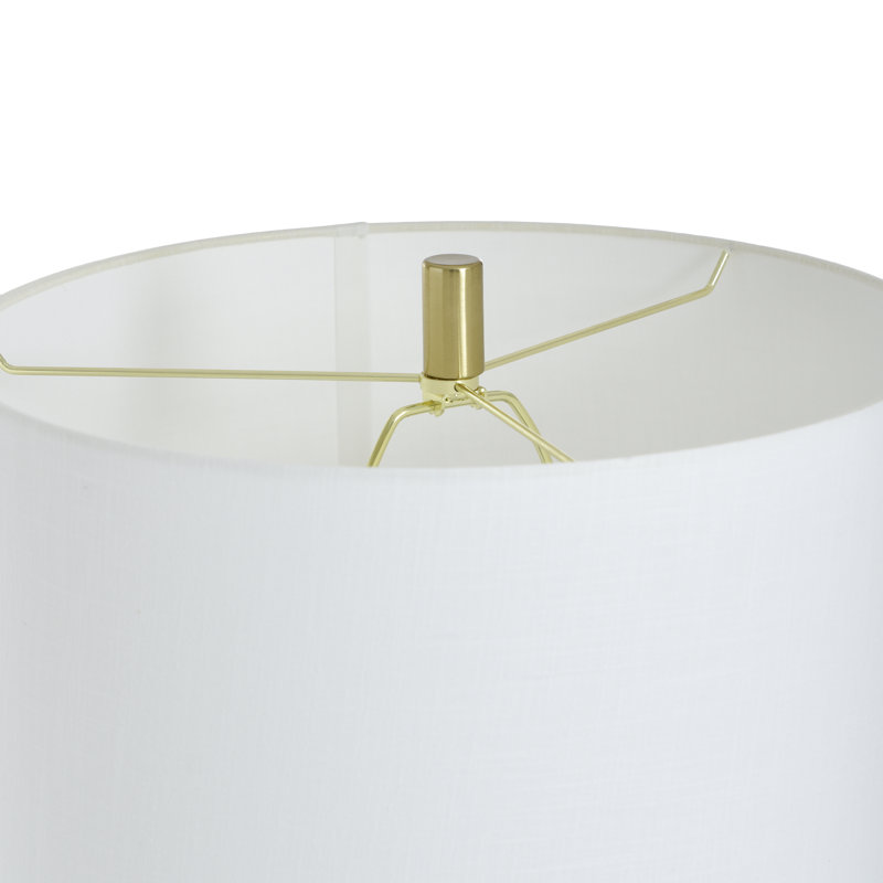Tan Shagreen Pattern Table Lamp with Brass Accents and Off-White Shade