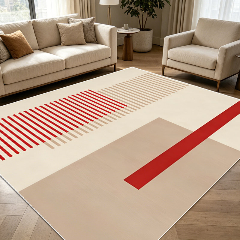 1PC Minimalist Geometric Red Stripe area rugs for Living Room, Soft and Comfortable, Suitable for all seasons, easy-to-maintain, machine washable Indoor floor mat, Under Table Farmhouse suitable for dining room, bedroom, home office, entryway,