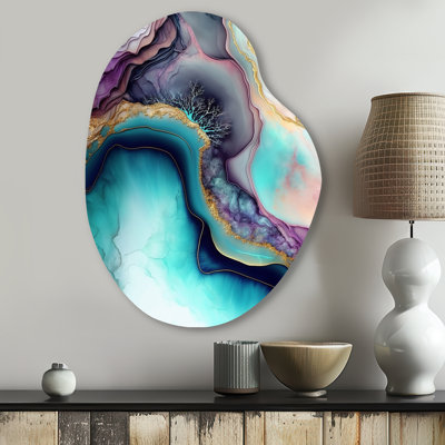 Blue Purple Abstract Geode III - Abstract Marble Pear Shape Asymmetric Metal Wall Art