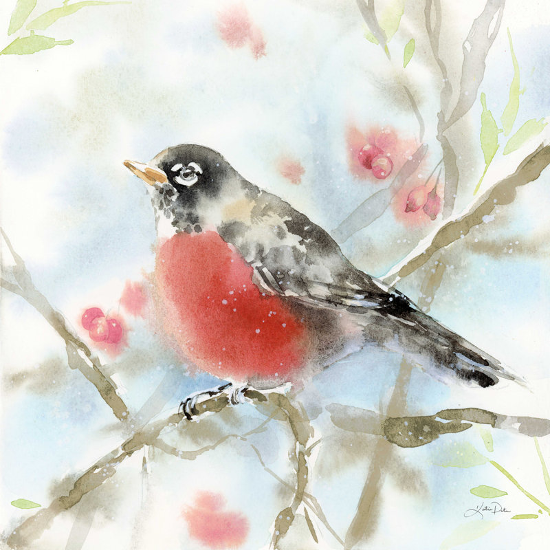 " Spring Robin " by Katrina Pete, 20" H x 20" W, No, Wrapped Canvas