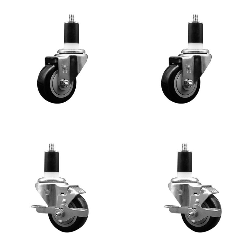 Ensemble de roulettes extensibles pivotantes en polyuréthane 3 pouces 1 1/2 po 2 roues SCC, Noir