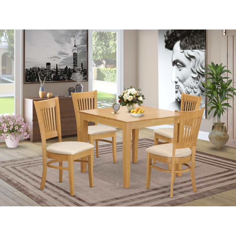 5 Piece Kitchen Table & Chairs Set Includes a Square Dining Table and 4 Dining Room Chairs, 36x36 Inch, Oak, Wooden, Oak 