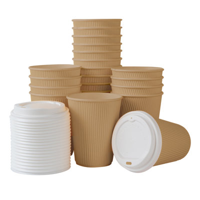 Restaurantware 12 oz Coffee Cups with Lids Pack of 20 Ripple Wall Insulated Paper Cups, Disposable, For Hot Beverage With Built-In Insulation Non-Slip Grip For Coffee Shop Takeaway