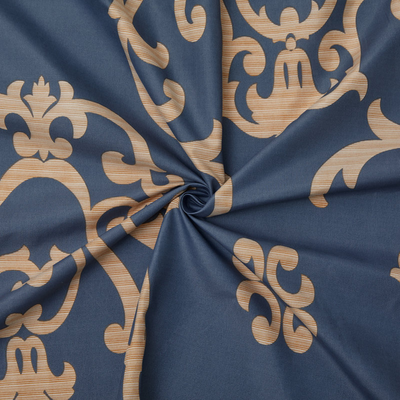 Full Navy Blue and Gold Damask Rayon Duvet Cover Set