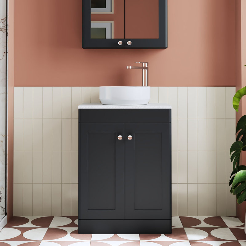 Classique Bathroom Vanity, Soft Black, 61cm W, Natural Marble