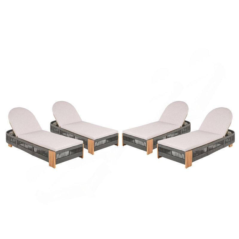 Ensemble de 4 chaises longues d'extérieur réglables en bois d'acacia pour l'extérieur