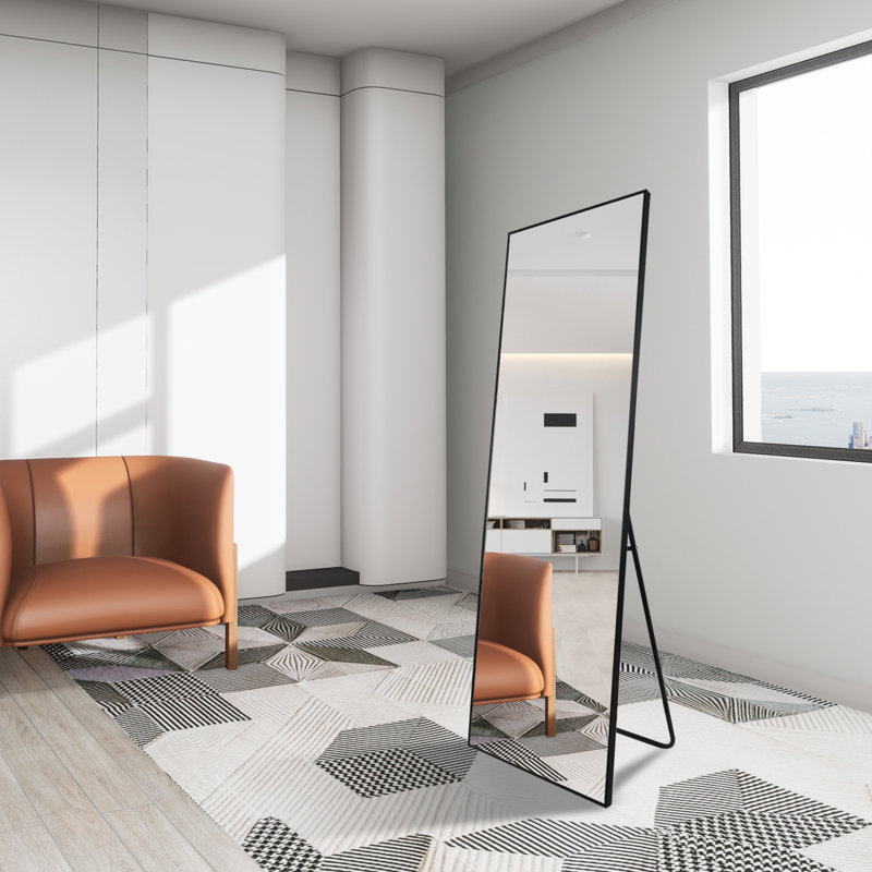 Miroir rectangulaire en métal, Noir, 64 po x 21 po