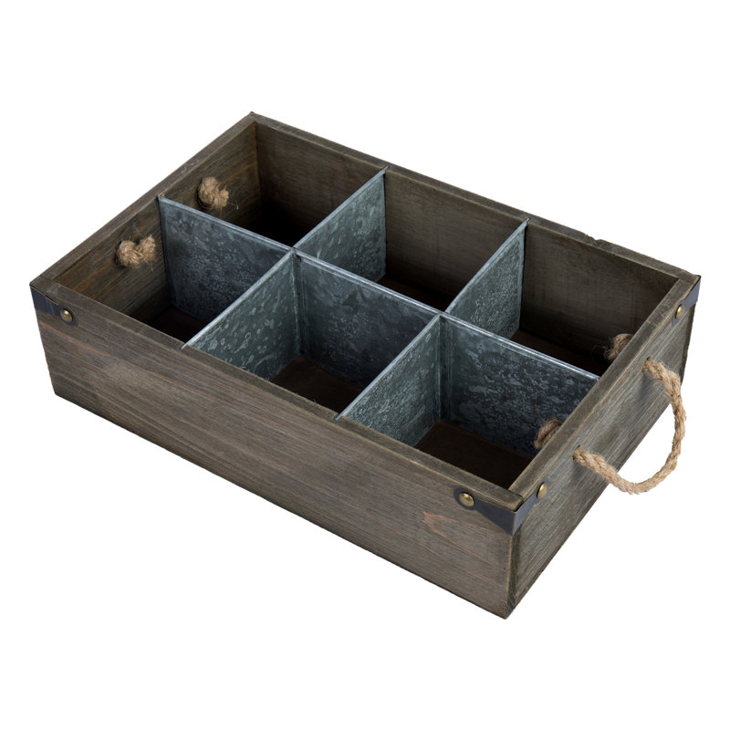Distressed Brown Metal and Wood Storage Crate with Rope Handles