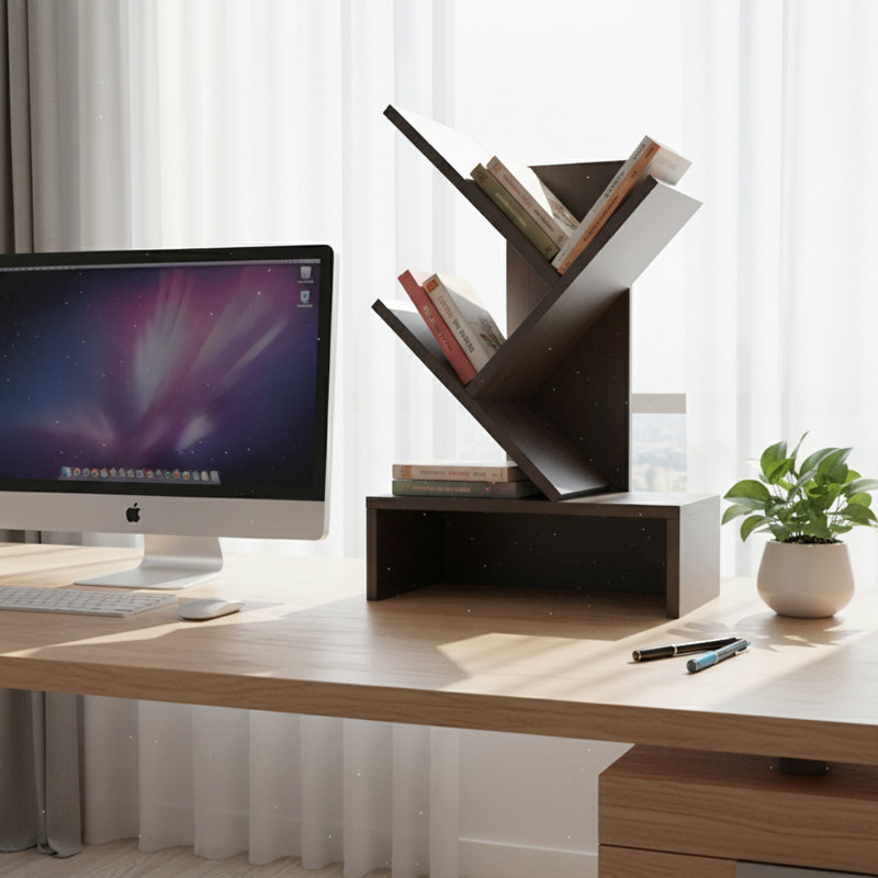 Étagère de rangement moderne avec support pour arbre, Café noir