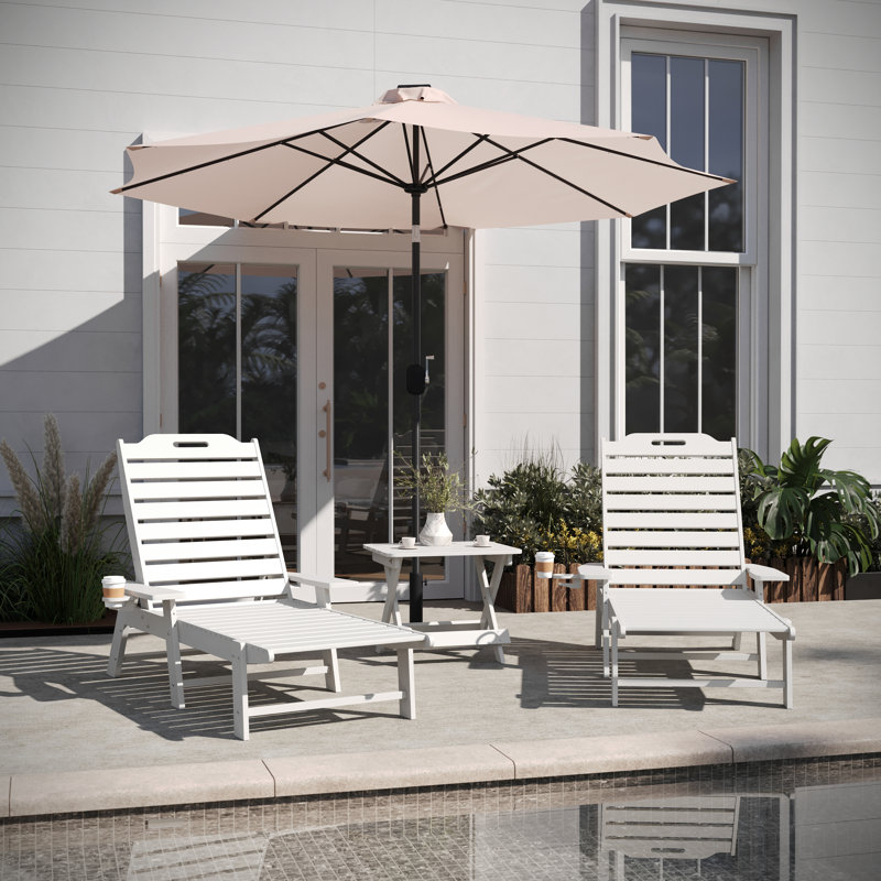 Merlene 3Pc Commercial Indoor And Outdoor Adirondack Set With 2 Loungers, Side Table, White