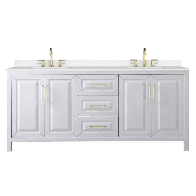Daria 80'' W Vanity, Brushed Gold, White, White Quartz