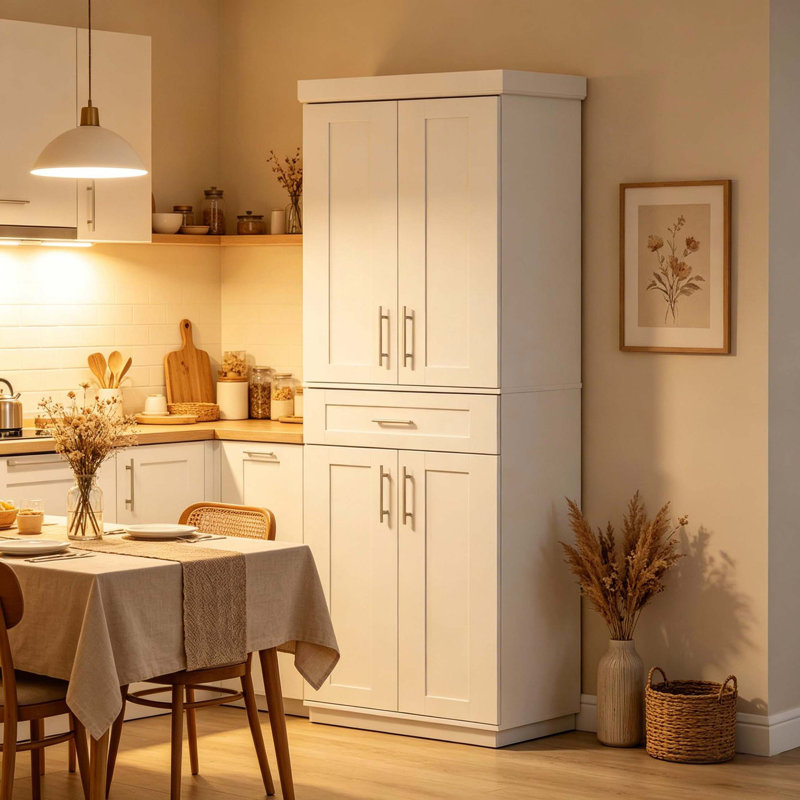Spacieux garde-manger autoportant avec rangement réglable, Blanc