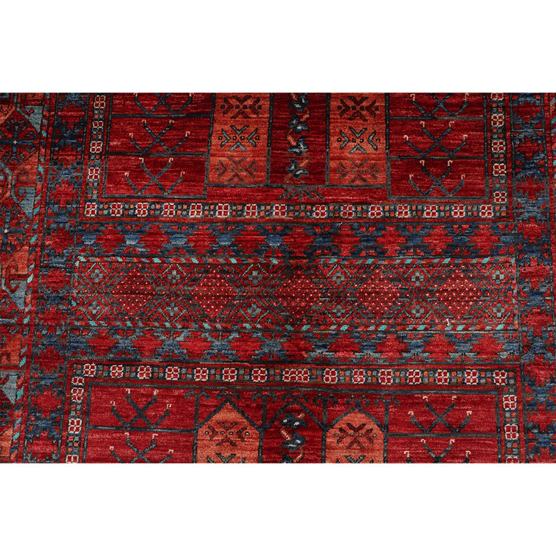 Tapis rouge / bleu en laine noué à la main de conception unique 5 pi 1 po x 7 pi 1 po