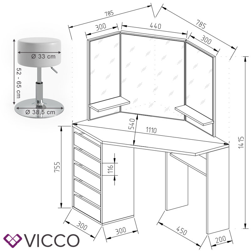 Russellville Dressing Table with Mirror