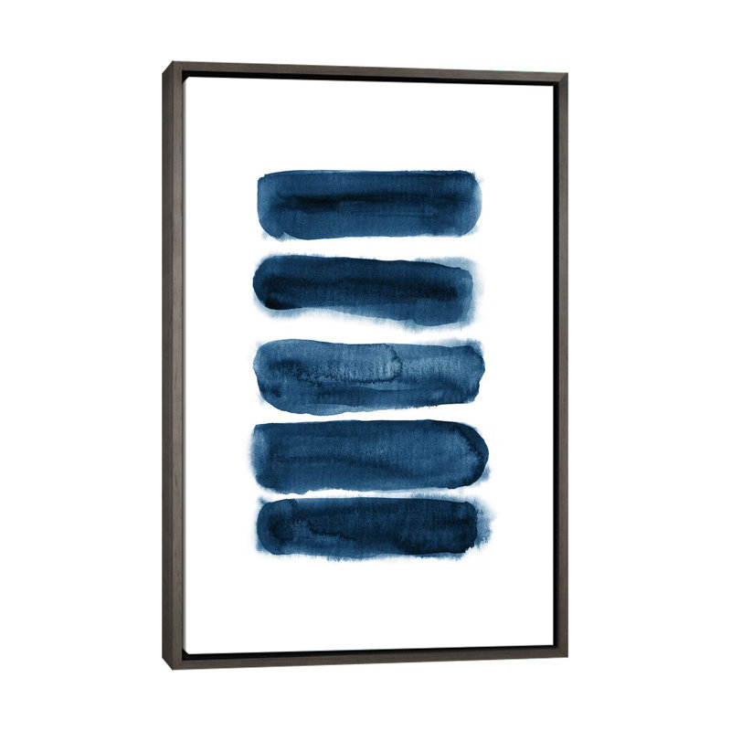 Coups de pinceau aquarelle bleu marine-reproduction d’art, H 26 po x l 18 po x P 1,5 po, Cadre en bois rustique foncé