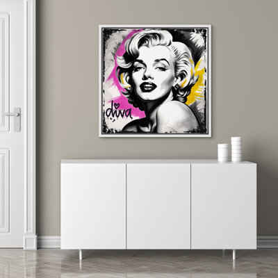 Elegance Marilyn Monroe Black And White Graffiti Portrait Bedroom Artwork Framed Canvas Print Wall Art