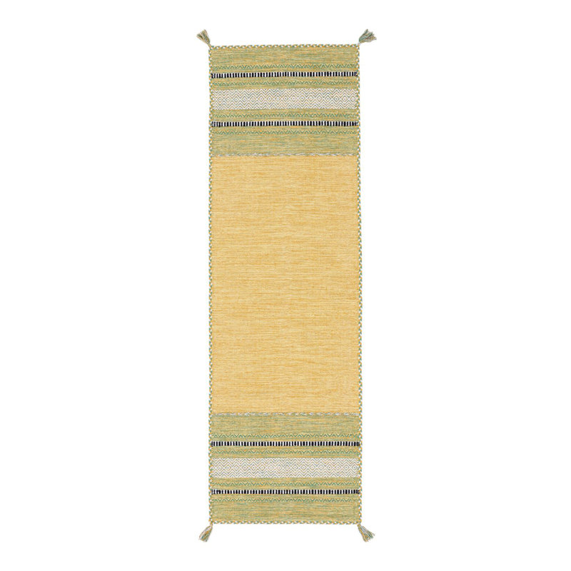 Azizi Striped Hand Woven Cotton Yellow Rug, Runner 80 x 500cm