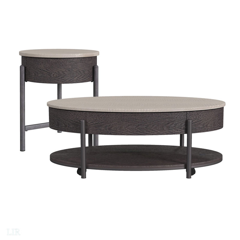 Ensemble de tables d'appoint 2 pièces en blanc et brun-table basse et table de bout, table de bout