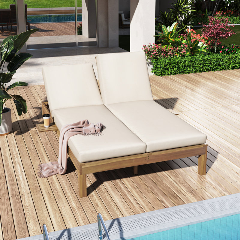 66.62" Wide Solid Wood Outdoor Patio Daybed, Light Teak