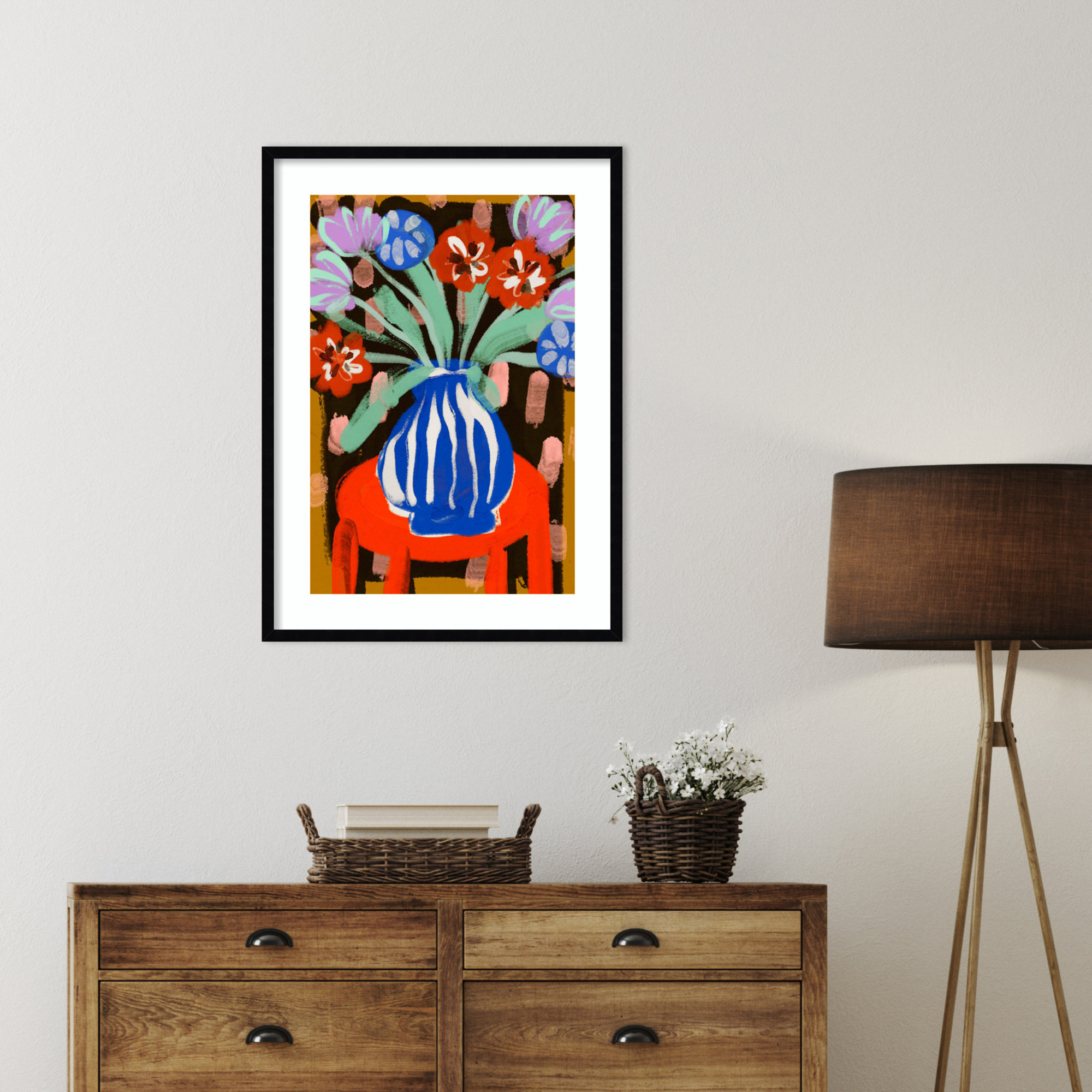Floral Still Life No 2 by Treechild Wood Framed Wall Art Print, 33" H x 24" W, Black