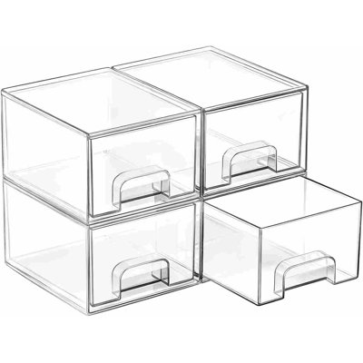 Ensemble de 4 petits tiroirs de rangement empilables transparents, organisateur de maquillage pour salle de bain en acrylique, bacs de rangement en plastique pour meuble-lavabo, sous-comptoir, armoires de cuisine, garde-manger, rangement