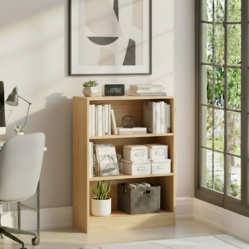 142cm H x 60cm W Standard Bookcase, Oak, (3 Shelves) 75cm H x 60cm W x 24cm D