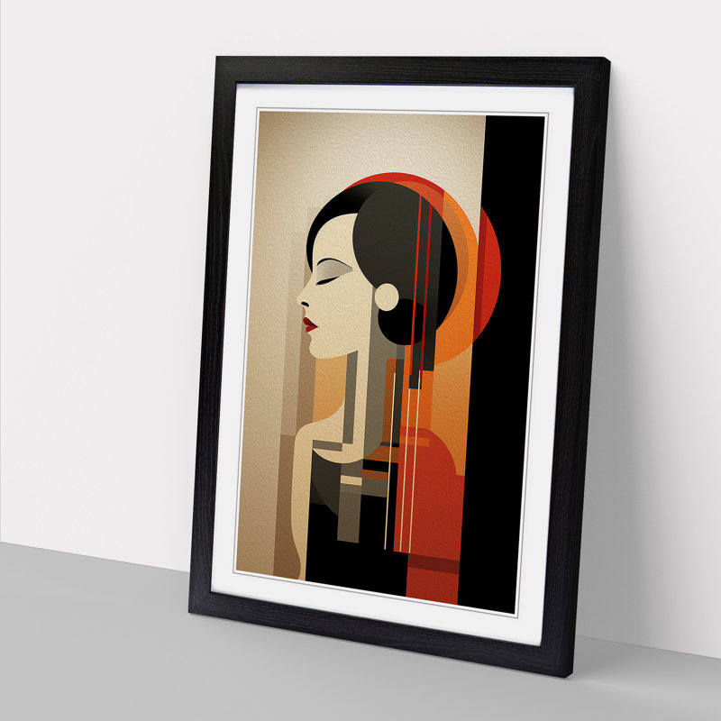 Minimalist Art Deco - Single Picture Frame Print on Wood, 46cm H x 34cm W x 2cm D, Black Framed