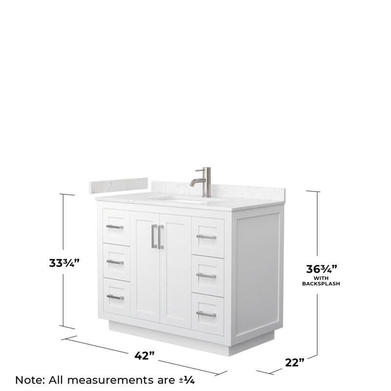 Miranda 42'' White Single Freestanding Vanity with Light-Vein Carrara Marble Top