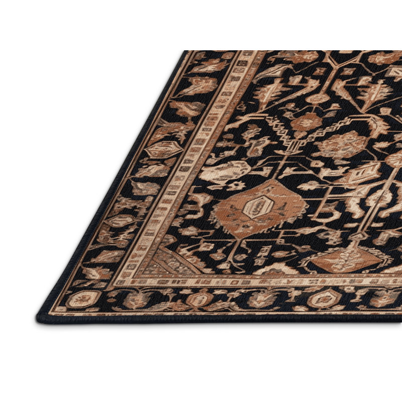 Tapis persan noir lavable à la machine, Rectangle 7 pi x 10 pi
