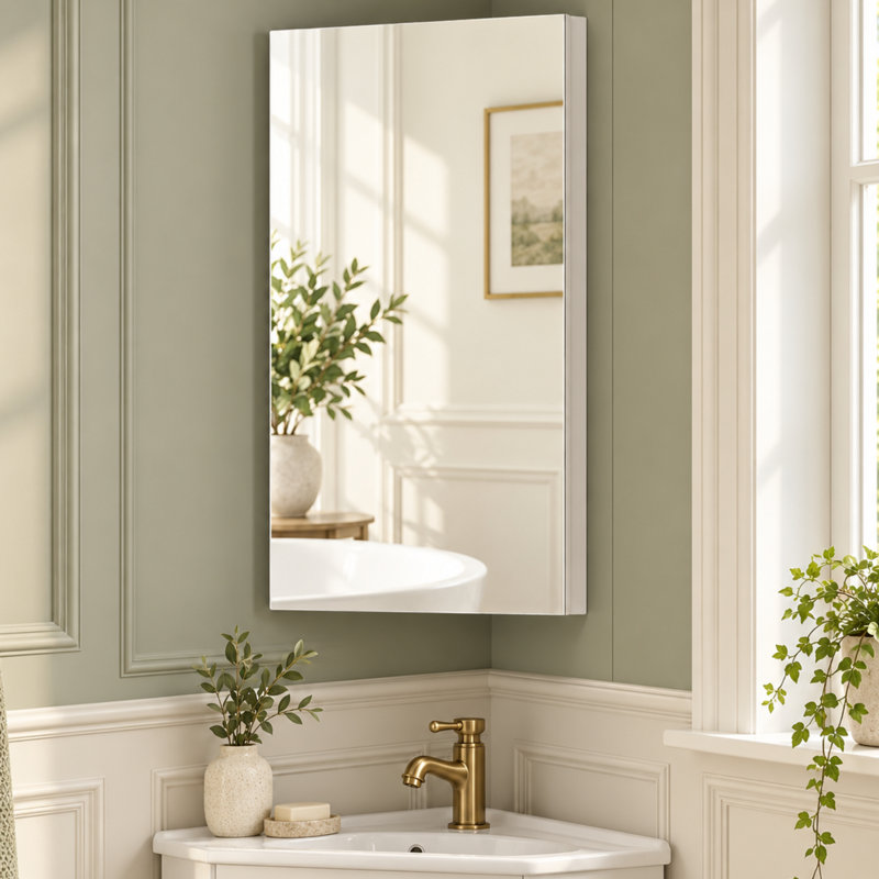Stamo Corner Bathroom Cabinet, Wall Mounted Mirror Cabinet 3 Shelves, 40x60x24cm
