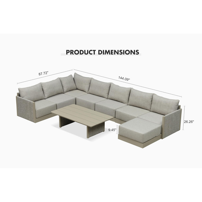 Ensemble de conversation pour patio 9 pièces avec repose-pieds, canapé modulaire d'extérieur en forme de L avec coussin, ensemble de conversation pour jardin