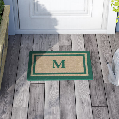 Tapis de porte d’extérieur en fibre de monogramme rectangulaire Stansfield