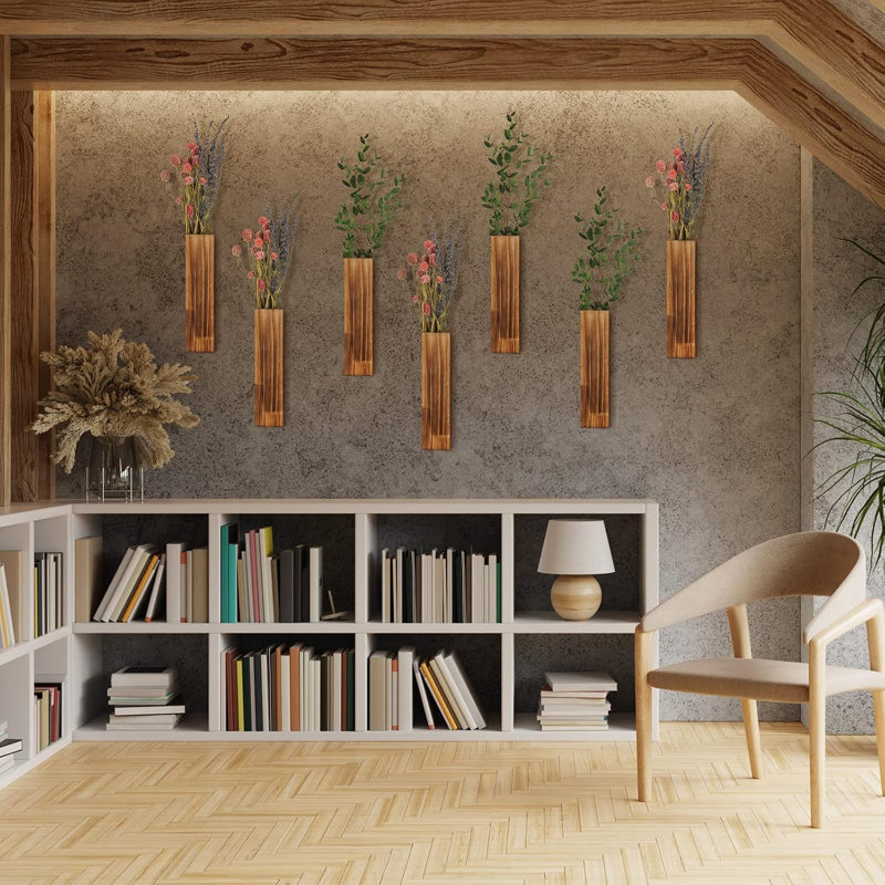 Ensemble de 6 jardinières murales en bois pour plantes d'intérieur Vase suspendu en bois Décoration murale de ferme pour chambre à coucher et salon