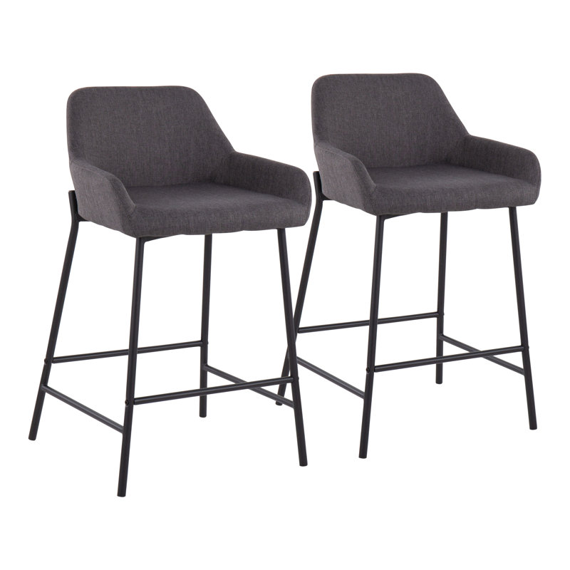 Cassiopeia Upholstered Counter Stool with Metal Frame, Charcoal Polyester Blend/Black, Counter Stool (24.5" Seat Height)