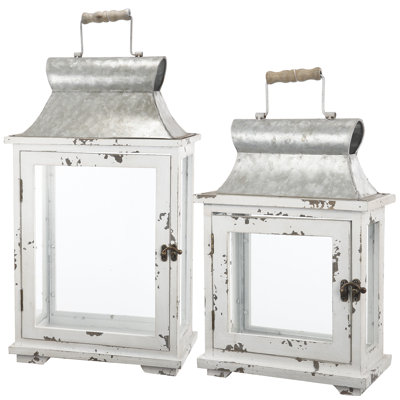 S / 2 lanternes rustiques pour bougies électroniques Evelyn - blanc / argent