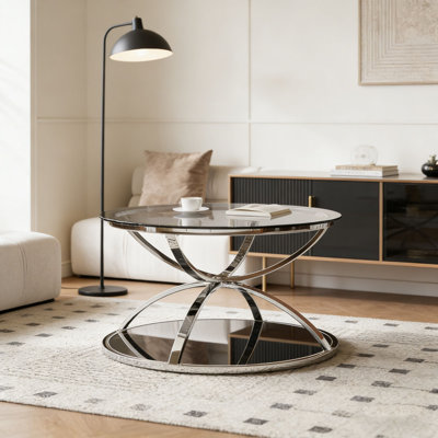 Table basse moderne en verre 31,50 "avec 2 niveaux