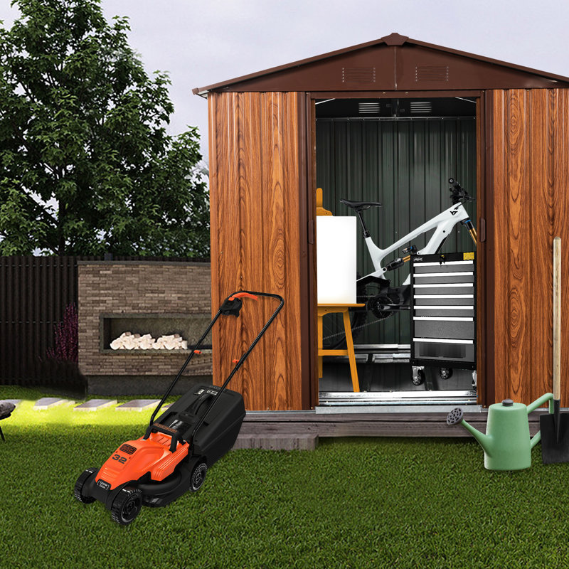 6ft X Outdoor Metal Storage Shed With Galvanized Iron Frame, Protected, Sliding Door, - Coffee Strong Iron, Easy Assembly, Secure