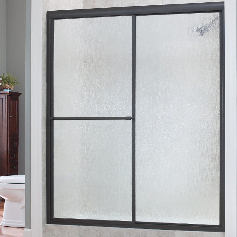 Tides - W x 70'' H Single Added Door Framed Shower Door with, Oil Rubbed Bronze, Obscure Glass